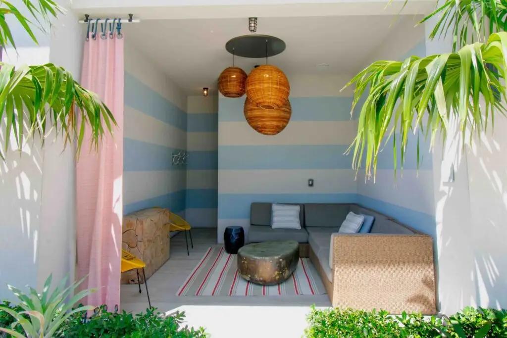 Luxury apartment beach cabana photographed for real estate media marketing